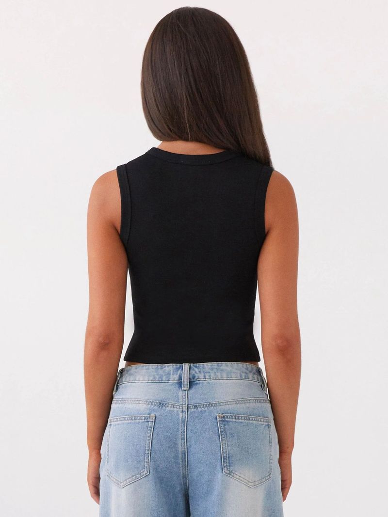 Damenbekleidung Sommer Y2K Slim Hot Girl Ärmellose Weste mit Rundhalsausschnitt und gerippten Knöpfen_voghion.com