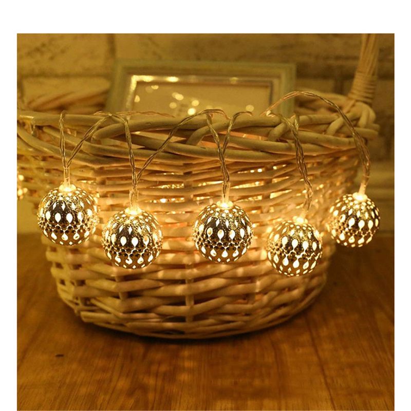10 LED luci a forma di sfera di metallo cavo marocchino fata LED a batteria per matrimonio festa decorazione interna ed esterna_voghion.com