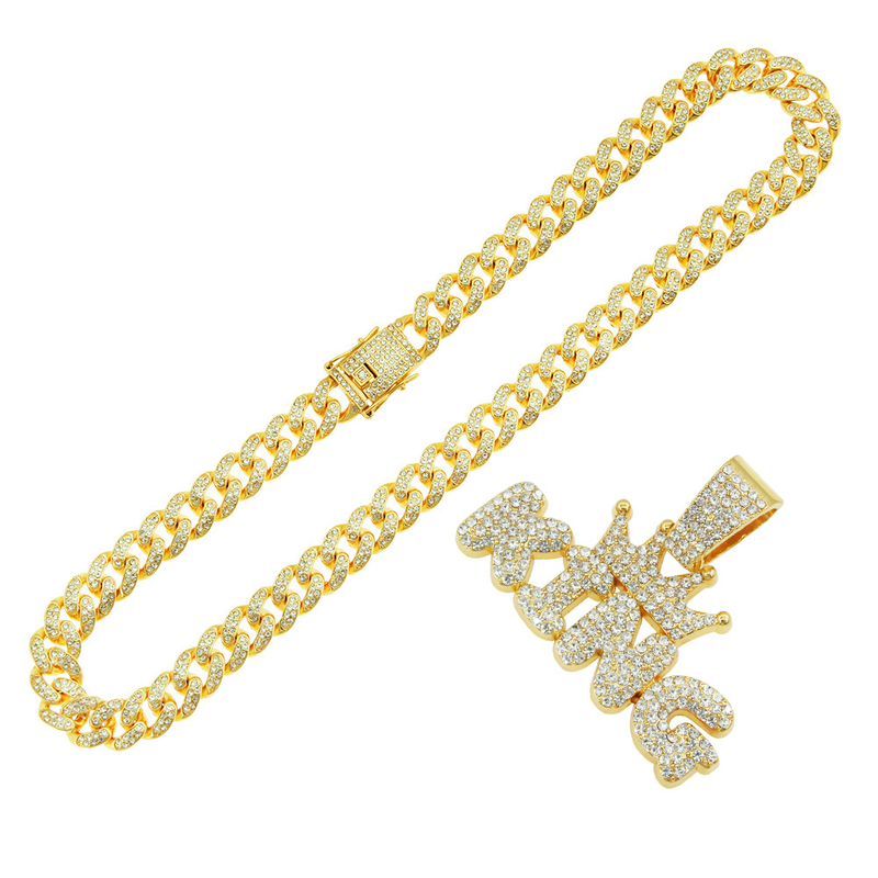 Hip Hop glänzende King Letter Anhänger Halskette Herren trendige coole kubanische Kette Zubehör_voghion.com