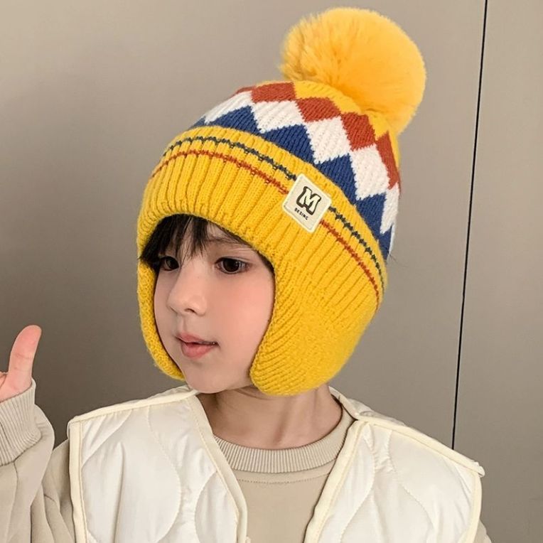 Cappelli per bambini Cappelli di lana autunnali e invernali Cappelli lavorati a maglia per neonati Cappelli con protezione per le orecchie Cappelli in pile caldo di lana per ragazzi e ragazze_voghion.com
