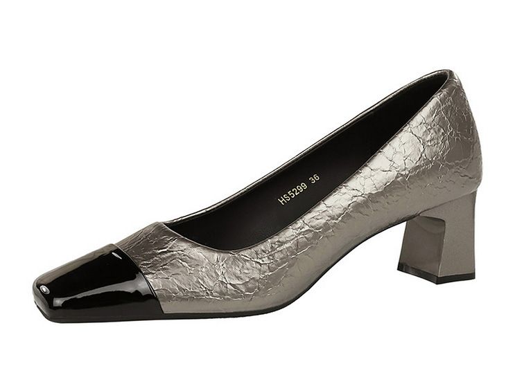 Patchwork Pendlerschuhe mit hohem Absatz, mittlerem Absatz, klobiger quadratischer Zehenpartie und schlichten Schuhen_voghion.com