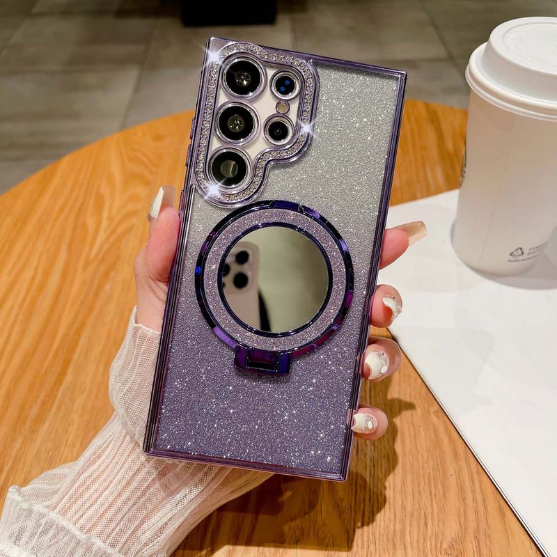 Gradient Glitter Strass Magnet Fall für Samsung Galaxy S24 S23 S22 Plus Ultra Stoßfest Wireless Lade Spiegel_voghion.com