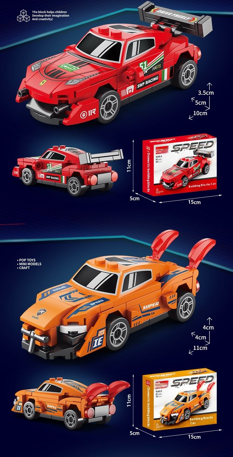 Four-Grid Mini Pull-Back Racing Car Building Blocks Assembly Educational Children's Toys Gifts_voghion.com