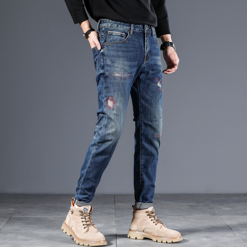 Trendiger, dreidimensionaler Slim-Fit-Taillenanhänger aus Leder mit schmaler, gerader Röhre für Herren, mit Wasser gewaschen, kleiner Haarersatz, einfach und stilvoll_voghion.com