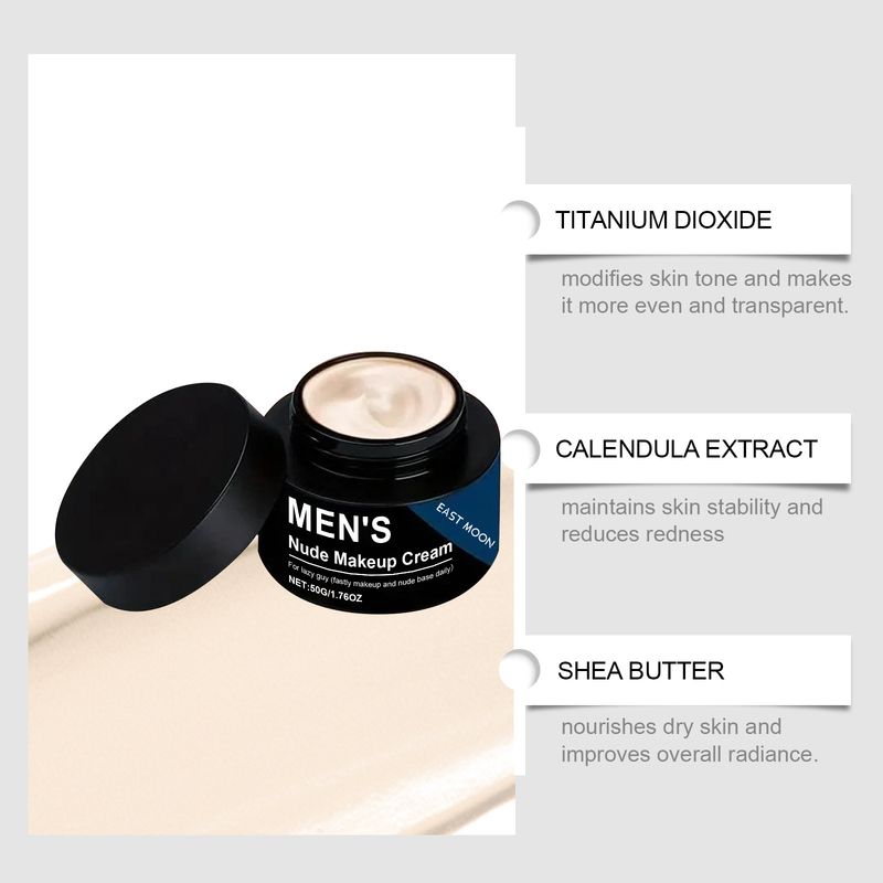 EAST MOON Men's Bare Face Cream Natural Nude Light Transparent Moisturizing Texture Concealer Waterproof Sweatproof_voghion.com