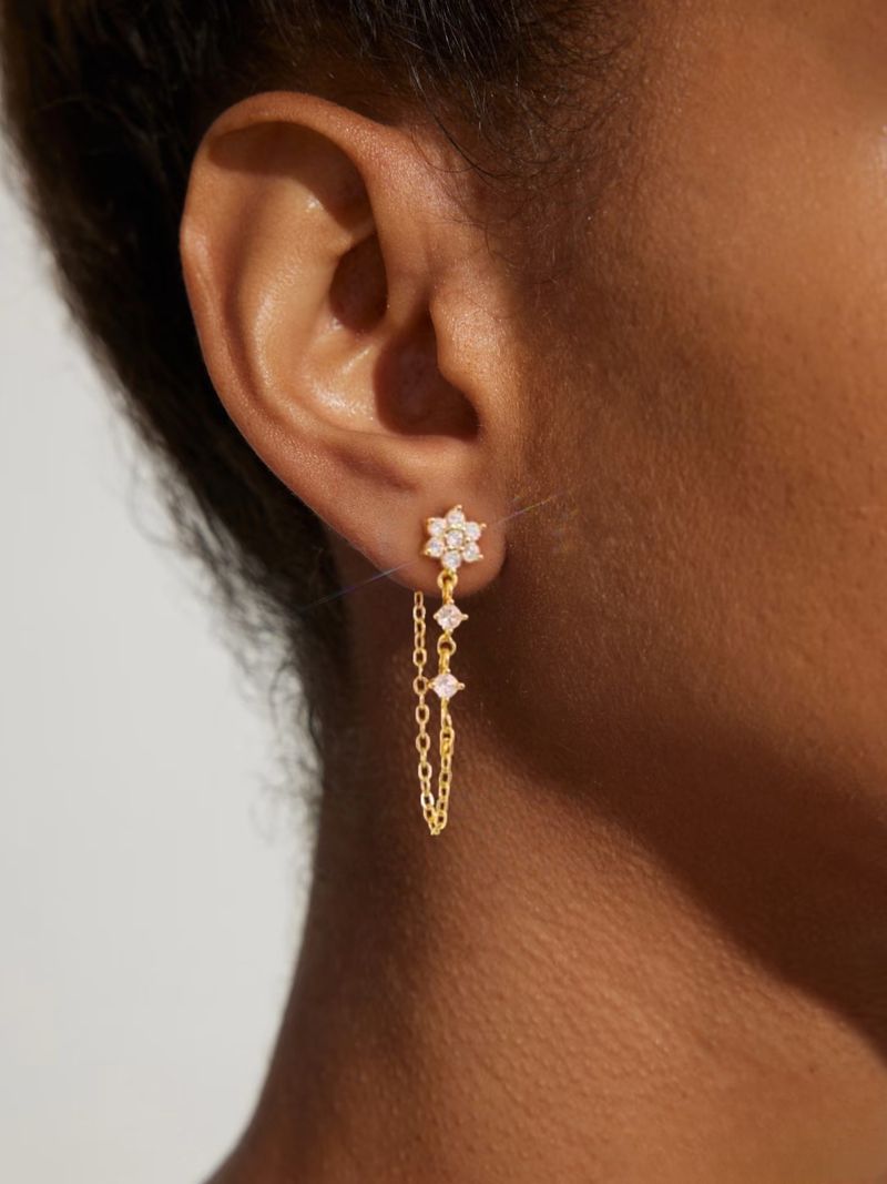 Hot Sale Brass Real Gold Plated Fashionable Personality Front And Back Wear Style Zircon Pearl Tassel Earrings_voghion.com