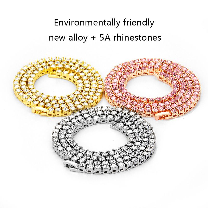 Hip Hop Tennis Chain Alloy Rhinestone Necklace 4mm Multi-Length Cuban Link Jewelry For Men & Women_voghion.com