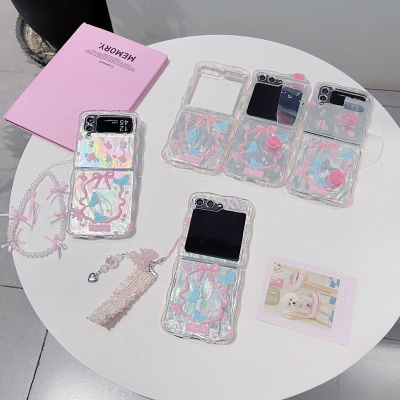 Feather yarn wristband rose for Samsung zflip5 mobile phone case new folding screen zflip4/3 Korean minority_voghion.com