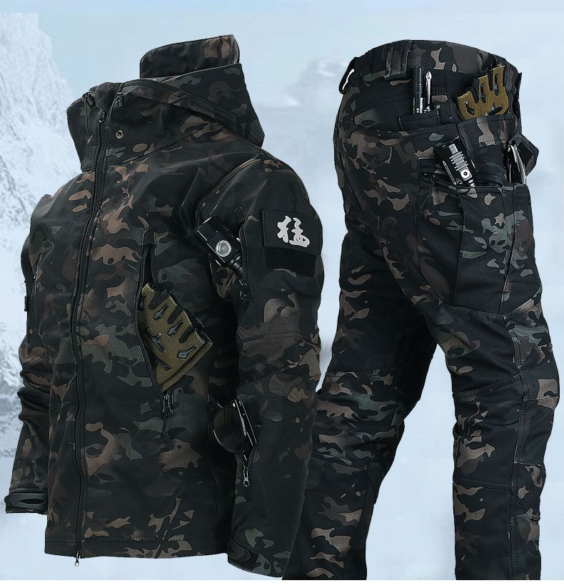 Chaqueta de invierno para hombre Shark Skin Soft Shell con forro polar, cálida, impermeable, cortavientos, para montañismo, esquí y ciclismo._voghion.com