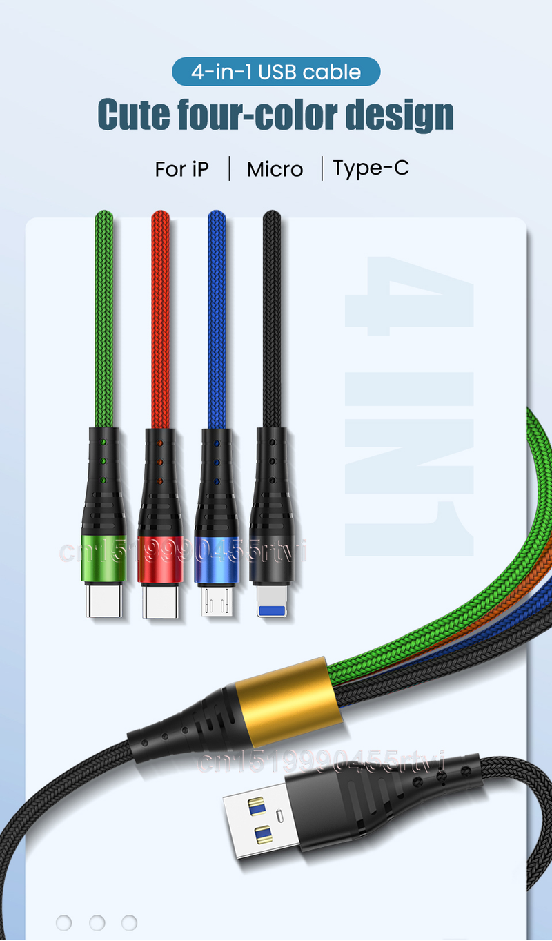 Câble de chargement USB Type C en 4 1, pour iPhone 13 12 11 Pro 3 en 1 2 en 1, câble Micro USB pour Huaw_voghion.com