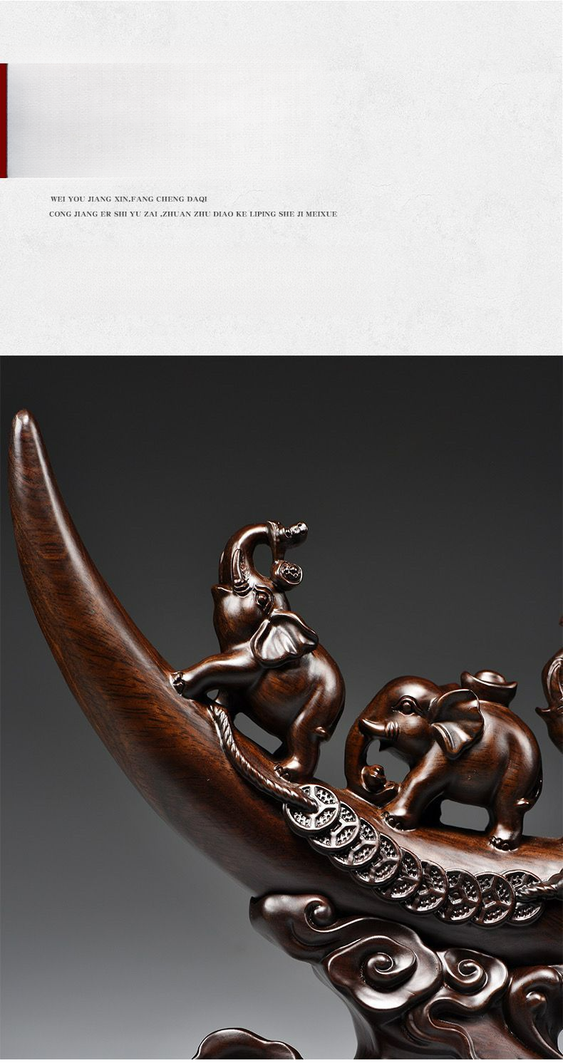 Rosewood Carved Small Ivory Ornament Solid Wood Lucky Elephant Home Office Decoration Living Room Gift Craft_voghion.com