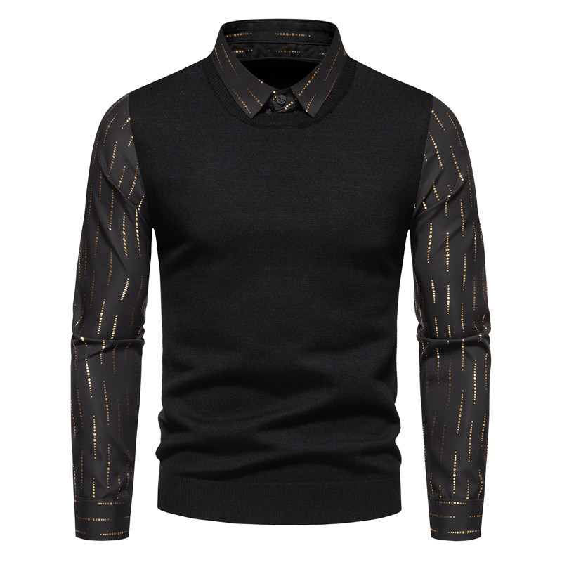 Maglieria da uomo in finta due maglieria da uomo primaverile e invernale, moda da uomo, camicia in oro caldo, maglione, base a maniche lunghe_voghion.com