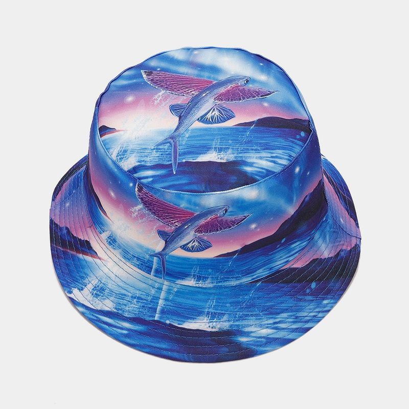 Hot Sale Delfin Graffiti Bøtte for Menn Kvinner Fisker Mann Utendørs Ferie Solskjerm Sol Strandhatt Kvinne_voghion.com