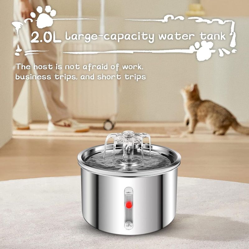 Pet stainless steel visual window, cat automatic dispenser, small flower fountain, intelligent water feeding supplies_voghion.com