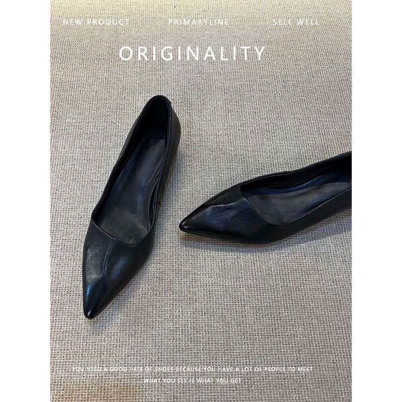 Super Soft Sheepskin Genuine Leather Pointed Toe Elegant Single Women's Shallow Commuting Slip-On French Simple Work_voghion.com