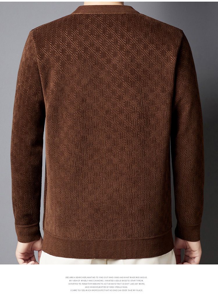 Herrenbekleidung Winterpullover für Herren Plus Samt Verdickter Jacquard-Karos All-in-One-Samt Warmes Oberteil Einfarbiger Rundhalspullover_voghion.com