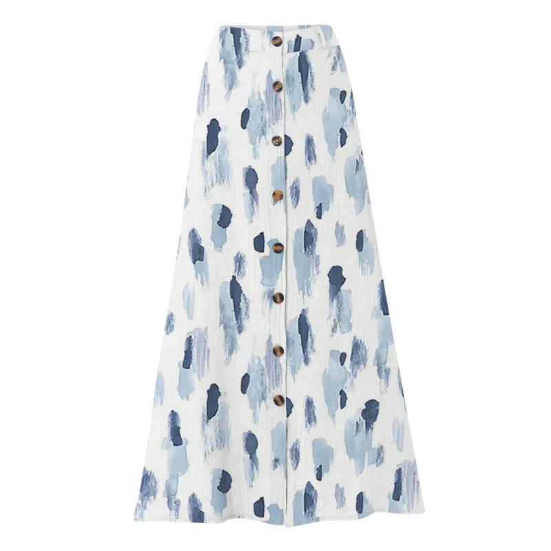 hot selling Women's S-2XL size Cotton and linen cross-border foreign trade split A-line bag buttocks mid waist long skirt_voghion.com