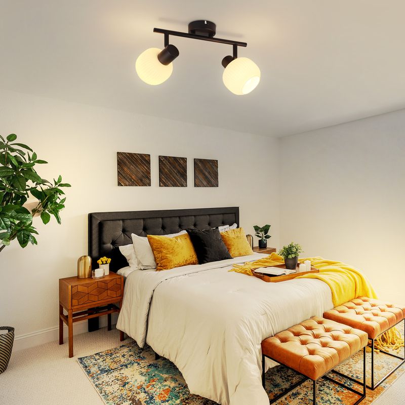 Glitzerlife Deckenstrahler Weiß Deckenleuchte 2 Flammig - Mordern E14 Deckenlampe Innen Strahler Vintage Glas Lampenschirm Für Schlafzimmer Wohnzimmer Flur_voghion.com