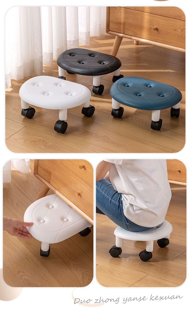 Lederrollstuhl, niedrig, für das Wohnzimmer zu Hause, beweglich, klein, mit Rädern, Schlafzimmer, Universalrad, Kunststoff_voghion.com