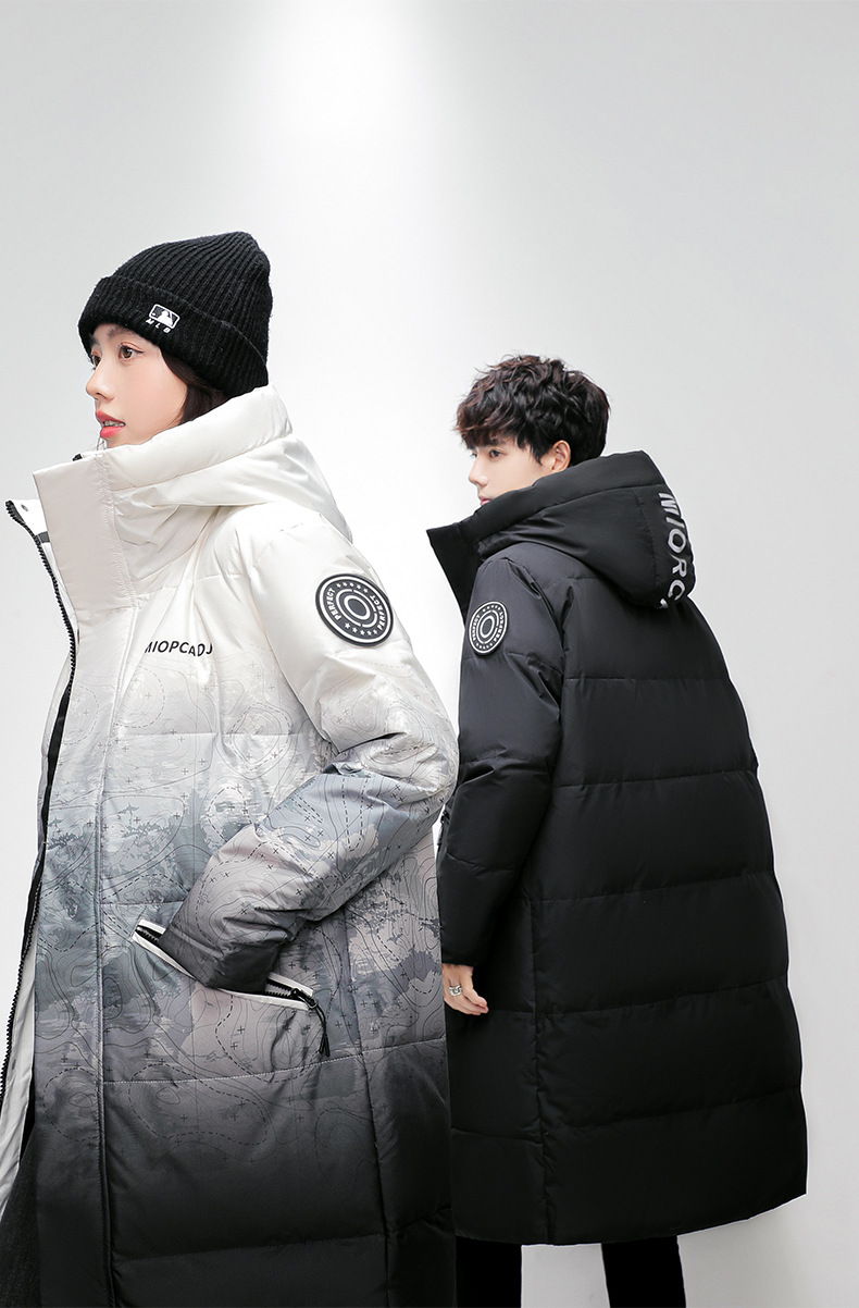 Nei Wanterkleeder fir Männer, verlängert Editioun fir Männer a Fraen, Koppelen, dee selwechte Stil, iwwer de Knéi verdickte Gradient Hoodie_voghion.com