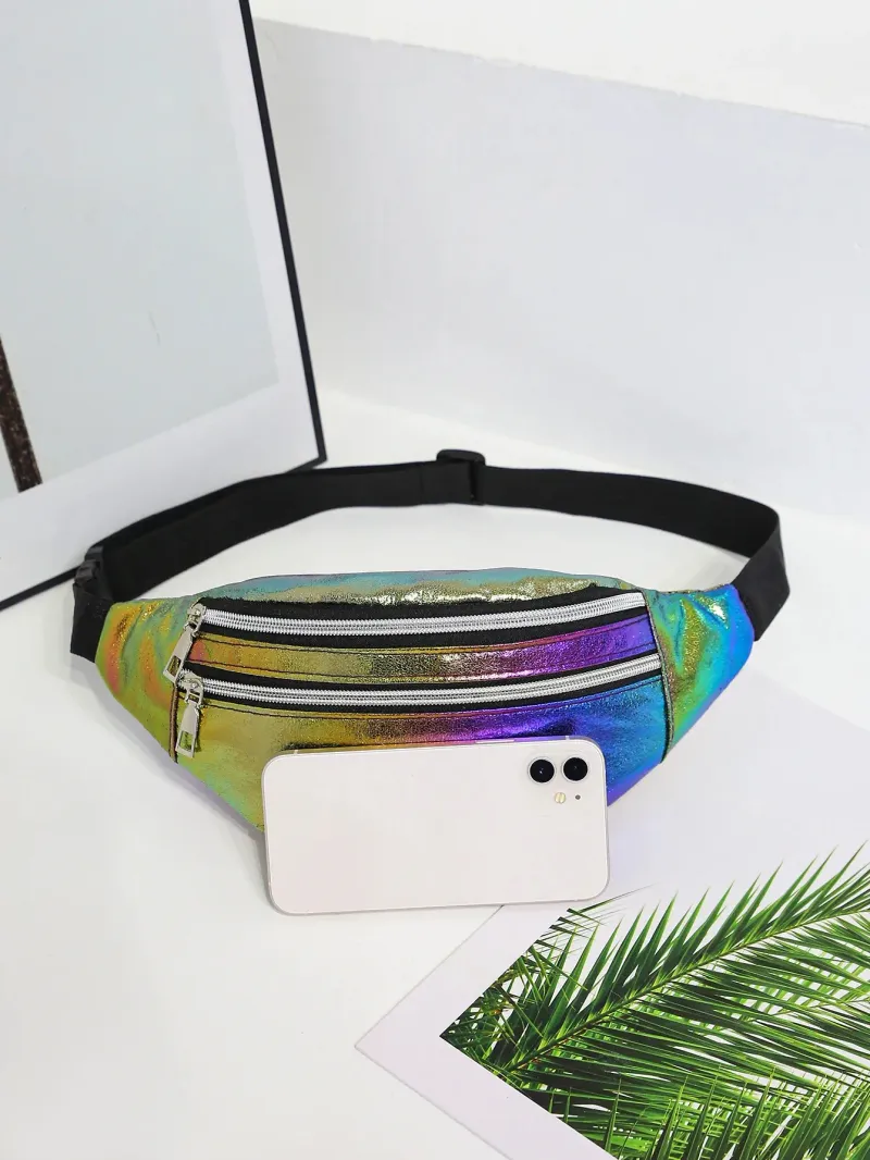 Gradient Color Fanny Pack Laser Holography Crossbody Waist Bag PackBelt Travel Walking Running Hiking Cycling Sport_voghion.com