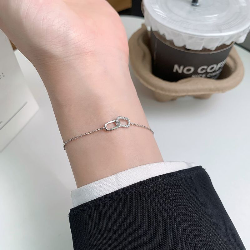 Braccialetto con anello Mobius in argento sterling S925 stile ins gioielli temperamento nicchia tutto abbinato semplice braccialetto con doppio anello donna_voghion.com