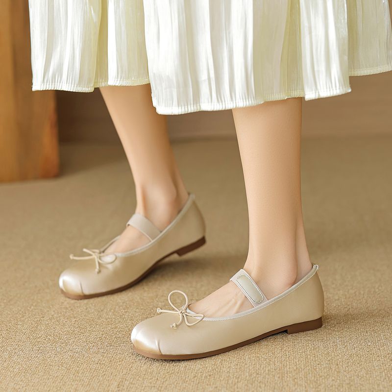 Scarpe basse singole da donna con tacco basso e parola Mary Jane, scarpe da ballo con fiocco carine_voghion.com