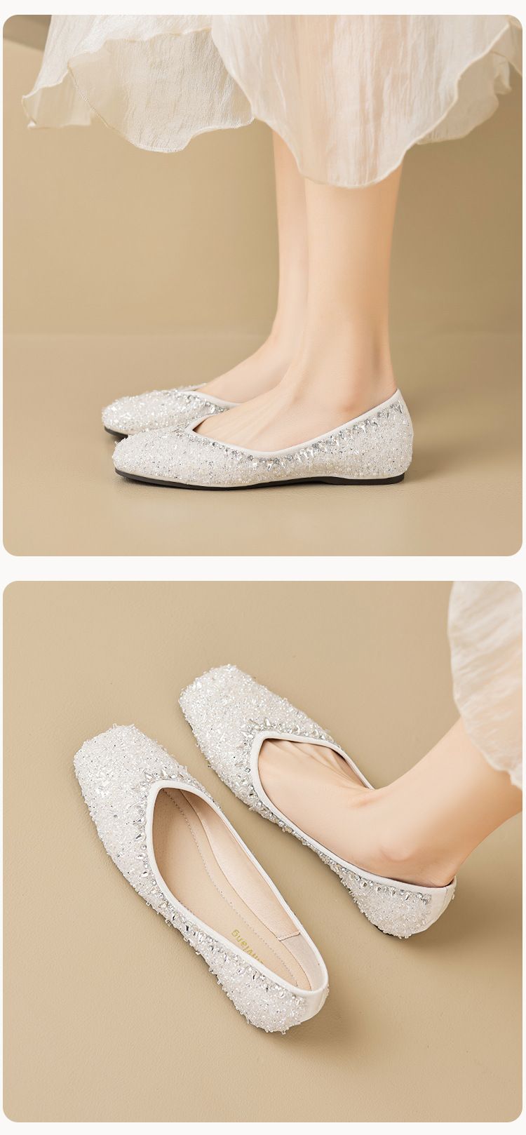 Rhinestone Single Shoes Female Flat Autumn With Skirt One Pedal Fairy Wind Beanie Shoes Large Size_voghion.com
