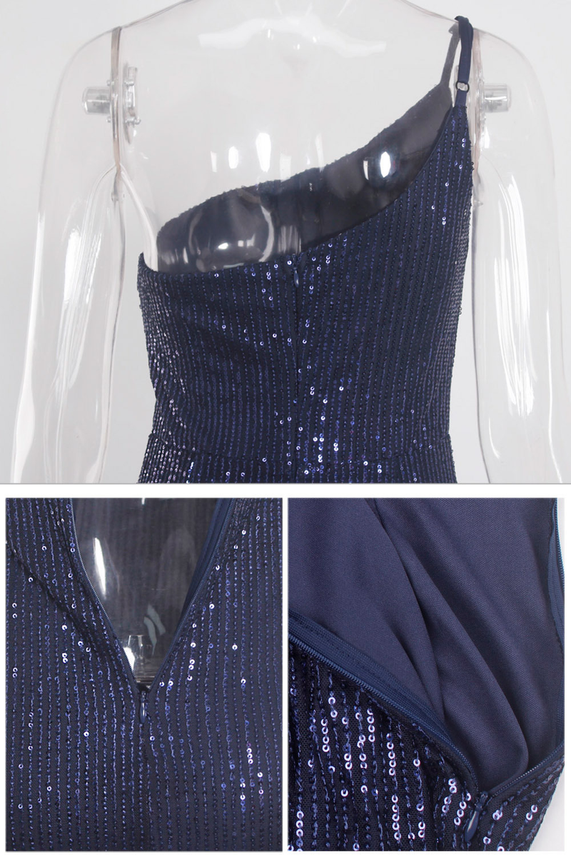 Abito da donna da donna con una spalla e paillettes di lusso con spacco elasticizzato e gamba aperta per la festa nuziale_voghion.com