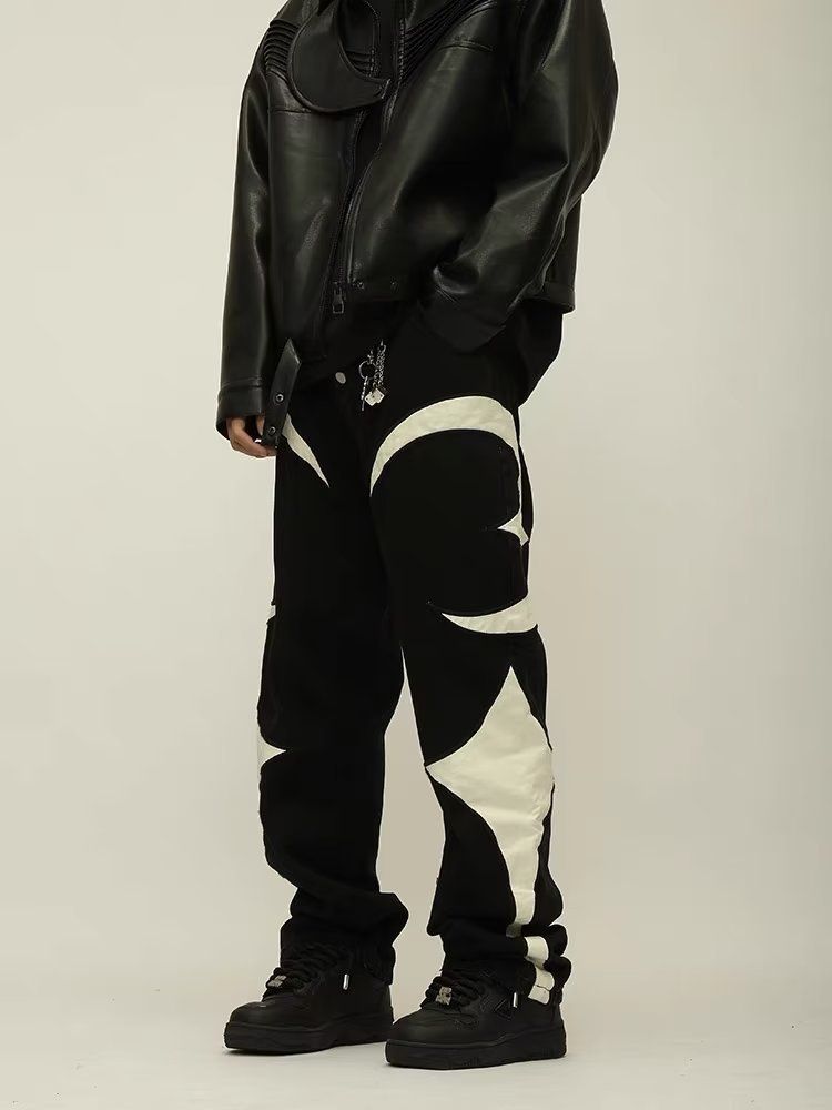 Vêtements pour hommes, jeans contrastés style hip-hop, patchwork, amples, tendance, droits, décontractés_voghion.com