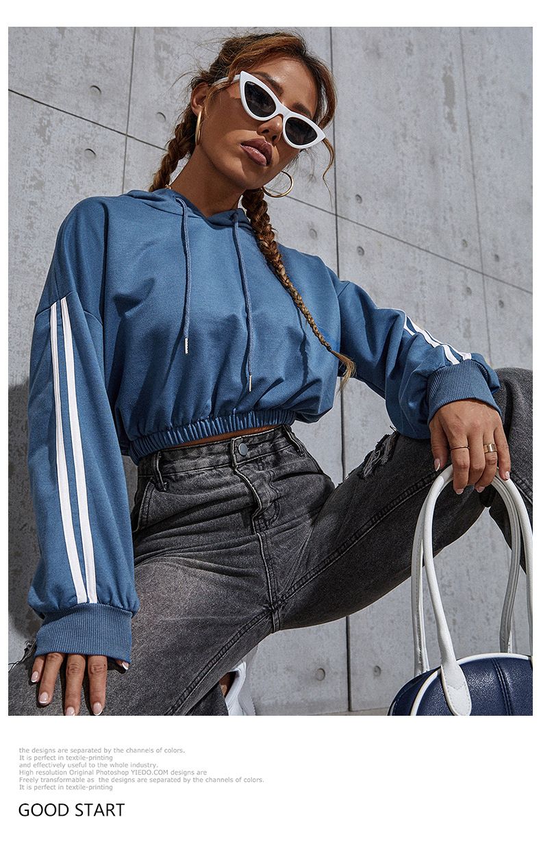 Felpa con cappuccio corta casual a blocchi di colore da donna, autunno nuovo_voghion.com