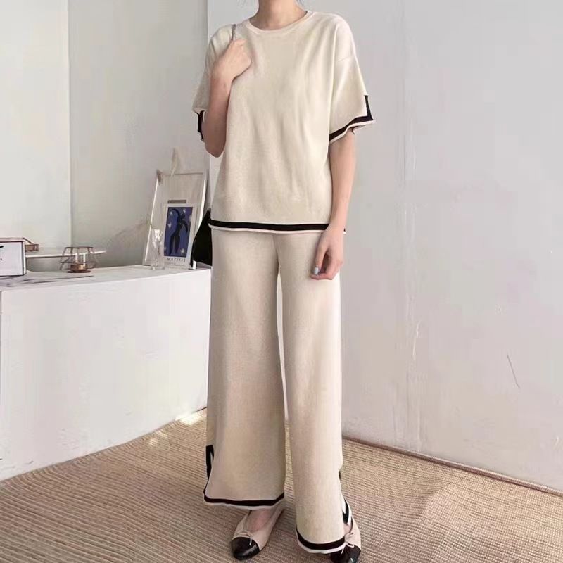 Women's Clothing Retro lazy style contrast color knitted suit_voghion.com