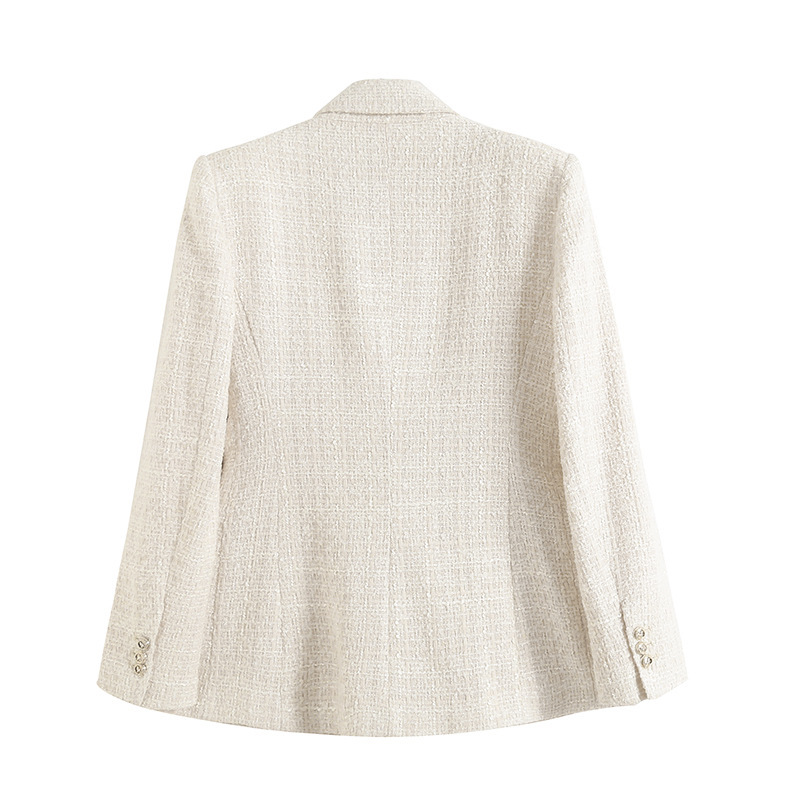 abbigliamento da donna giacca da donna di media lunghezza doppiopetto con texture a 4 colori_voghion.com