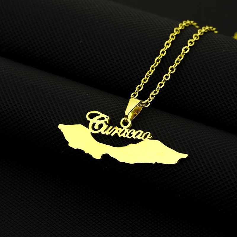 Hot Selling Letter Curacao Glaze Map Pendant Necklace Men's and Women's All-match Sweater Chain Sweater Accessories_voghion.com