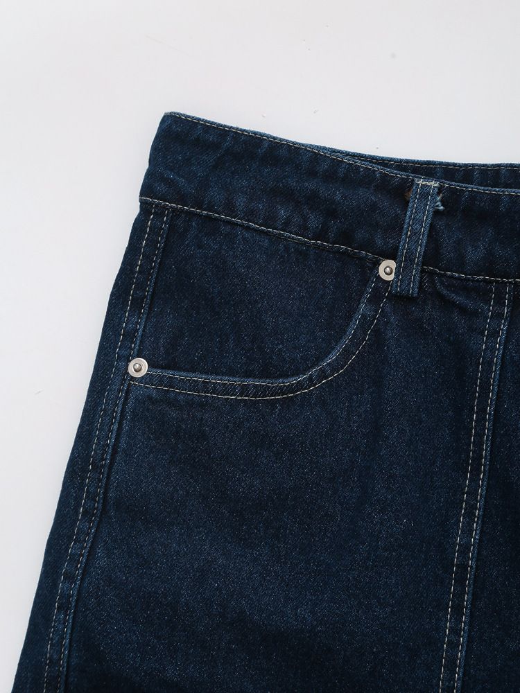 Damenbekleidung Kurzes Jeanshemd Zweireihiger Jeansrock Hosenanzug_voghion.com