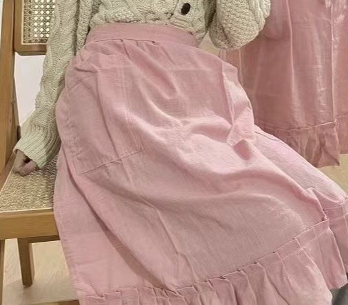 Half-body INS Style Solid Color Slub Cotton Super Cute Apron With Straps, Can Be Used As A Dress_voghion.com