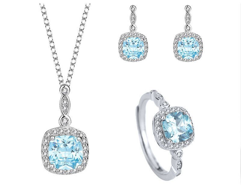 Set di tre gioielli di moda blu con cuore in argento puro S Ocean_voghion.com