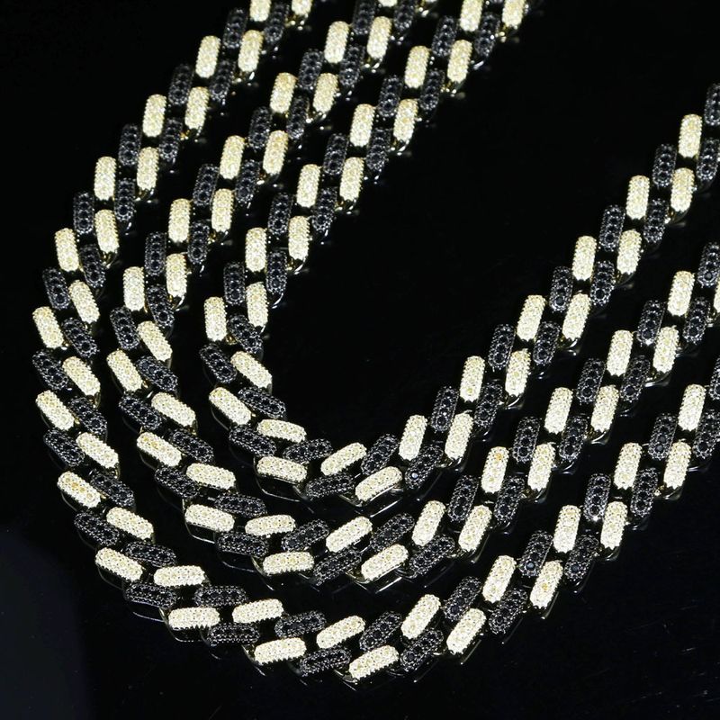 Hip Hop New 15mm Wide Two Color Cuban Chain Hip Hop Diamond Studded Full Diamond Men's Cuban Chain_voghion.com