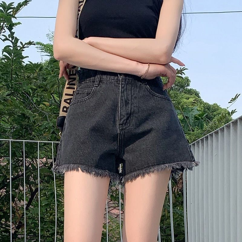 Denim shorts frauen mit hoher taille, sommer 2024 neue super und schlank machende look, lose A-linie breite bein hot pants für_voghion.com