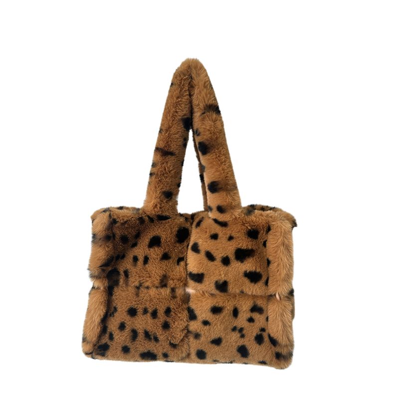 Borsa tote in pelliccia sintetica con stampa leopardata per donna: elegante borsa a tracolla con chiusura magnetica, grande capacità, accessorio alla moda invernale_voghion.com