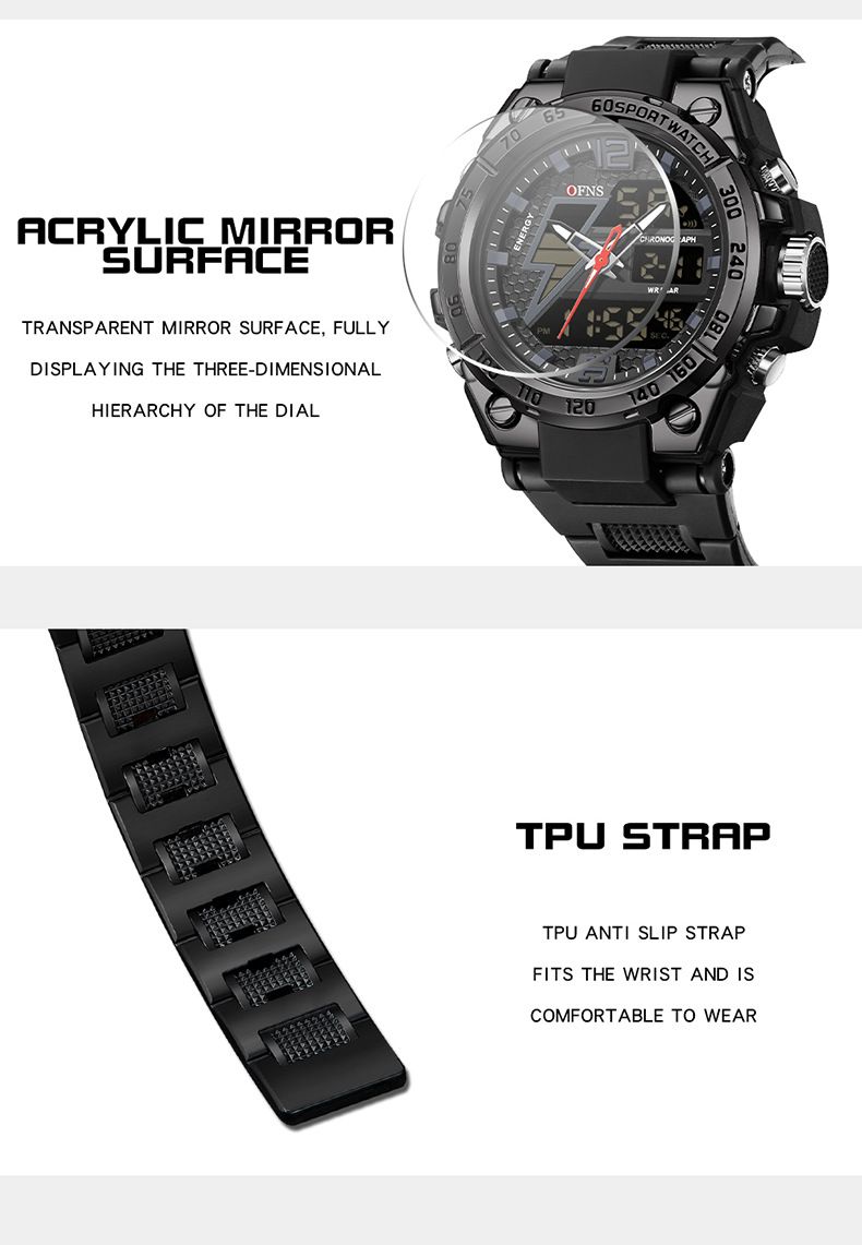 Men's Digital Watch Dual Display Trend Multi-functional Student Watch Outdoor Sports Watch_voghion.com