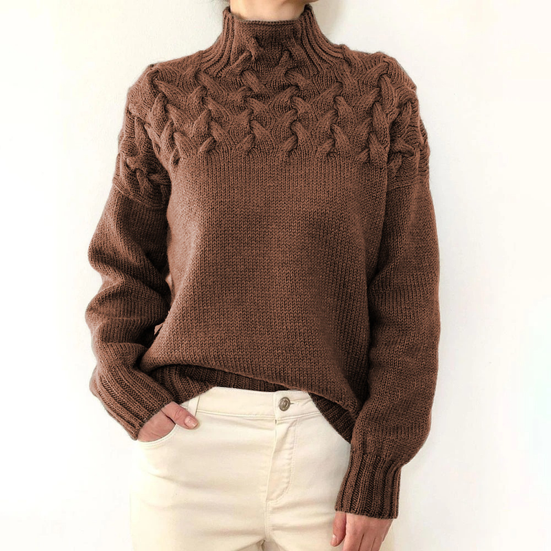 Nuovo maglione lavorato a maglia in puro cotone autunno e inverno dettagli lavorati a maglia maglione a maniche lunghe a collo alto_voghion.com