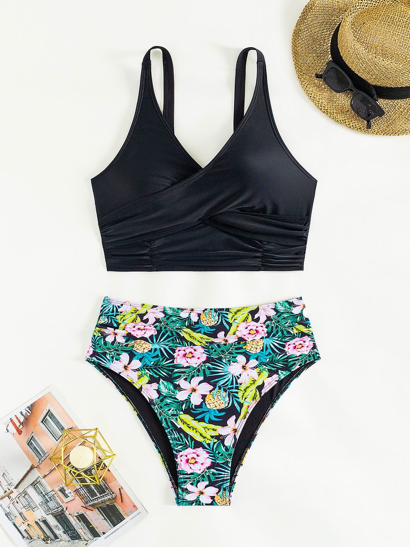 2024 Women's New Cross-Border European And American Solid Color Backless High Waist Sexy Bikini Two-Piece Swimsuit_voghion.com