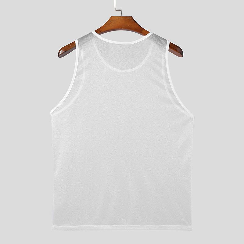 2025 Sommer Herren Sport Einfarbig Mesh Top Leichte Ärmellose Schlanke Sexy Durchsichtige Weste_voghion.com
