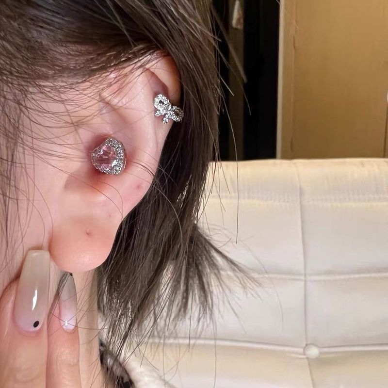 Orecchini a bottone con pallina a forma di cuore e diamanti, set da quattro pezzi, scintillanti, a strati, di nicchia giapponese e coreana._voghion.com