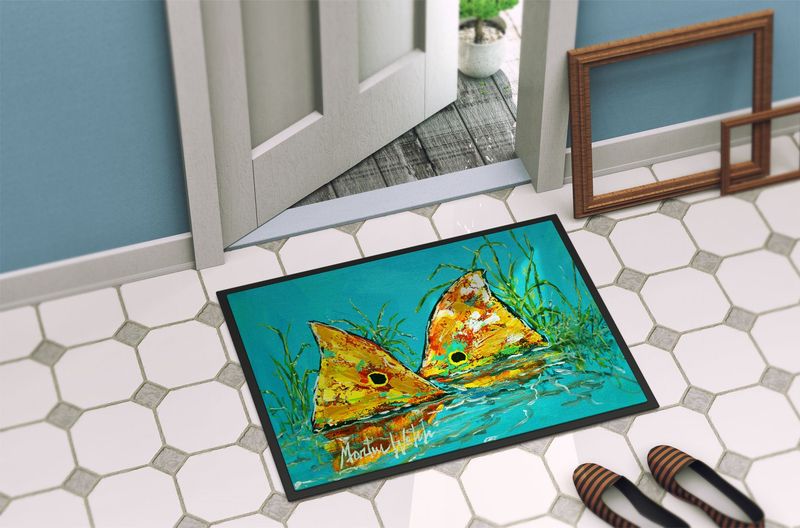 Side By Side Red Fish Doormat Front Door Mat Indoor Outdoor Rugs For Entryway, Non Slip Washable Low Pile, 24H X 36W_voghion.com