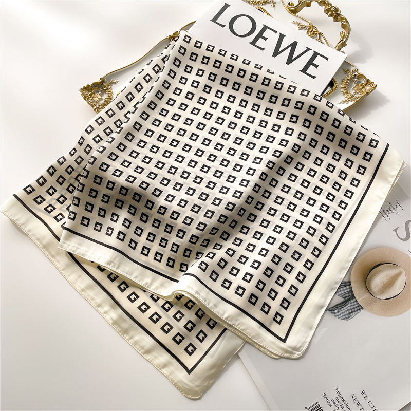 Bufanda con letra G de seda de imitación fina para primavera/verano, pañuelo cuadrado versátil, pañuelo para lazo para mujer de negocios, bufanda Simple de lujo_voghion.com