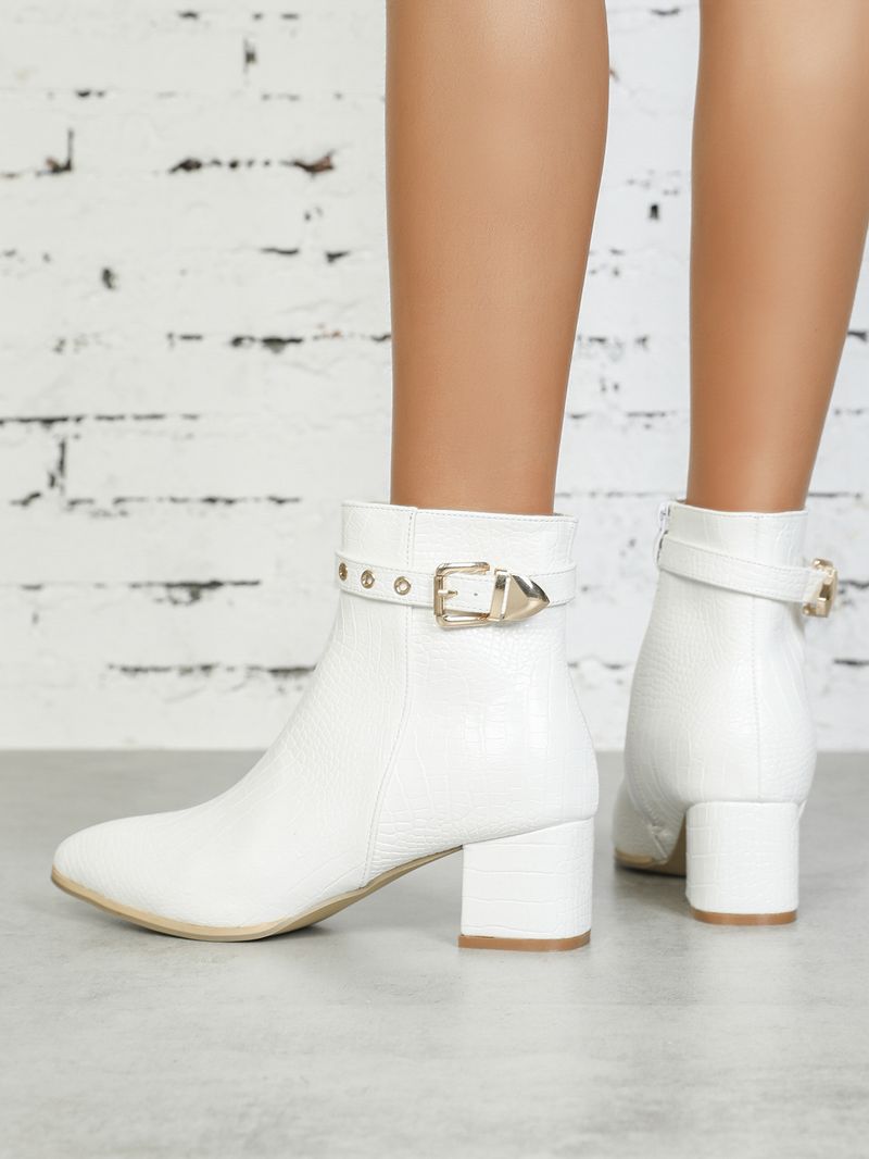 326-3 Damskie krótkie buty ze spiczastym noskiem, grube wysokie obcasy, z wygodnym, ciepłym i eleganckim zamkiem błyskawicznym z tyłu_voghion.com