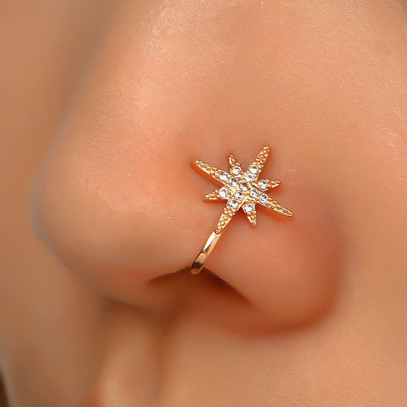 Anello a forma di U con corona a forma di cuore a forma di stella intarsiata in rame senza clip, accessorio per il naso non perforato, decorazione con foratura_voghion.com