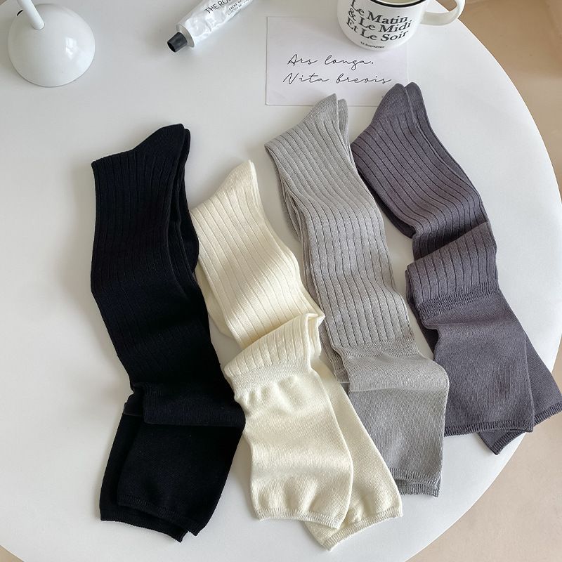 Weiße Patchwork-Overknee-Stiefel für Damen, passende Stiefel aus reiner Baumwolle für Frühling und Herbst, koreanische Socken mit langem Bein, Slouch_voghion.com
